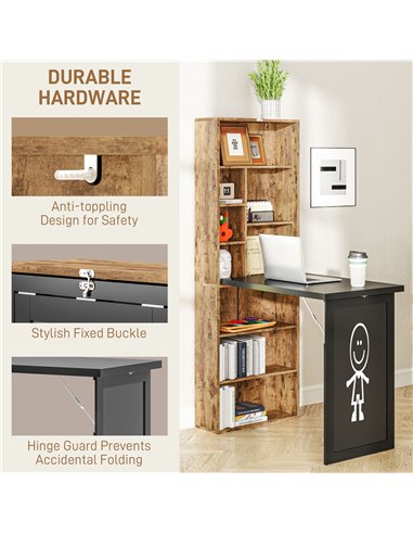 HOMCOM Folding Desk with Blackboard Multi-function Computer Office Workstation Side Shelf for Home Office, Rustic Brown 836-296V