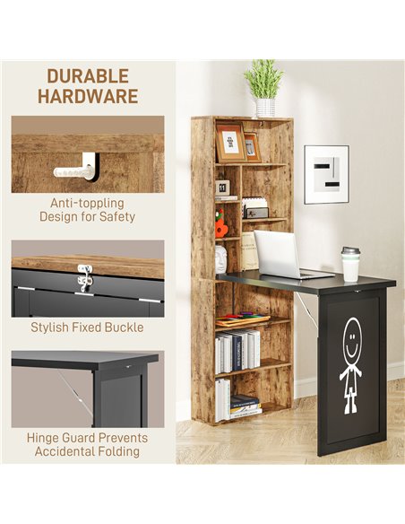 HOMCOM Folding Desk with Blackboard Multi-function Computer Office Workstation Side Shelf for Home Office, Rustic Brown 836-296V - pic 99365 | FastDaddyshop
