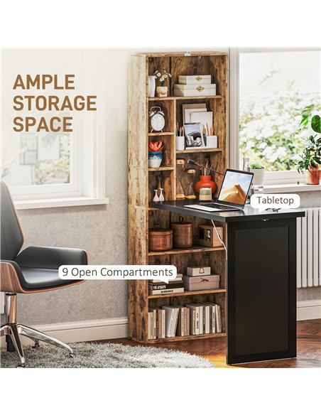 HOMCOM Folding Desk with Blackboard Multi-function Computer Office Workstation Side Shelf for Home Office, Rustic Brown 836-296V - pic 99366 | FastDaddyshop