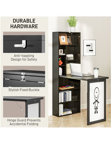 HOMCOM Three-Part Work Desk, with Storage and Writing Board - Black 836-296V81BK