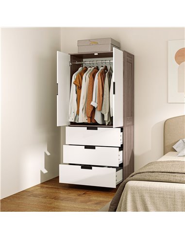 HOMCOM Two Door, Two Drawer Wardrobe - White/Brown 831-621V00BN