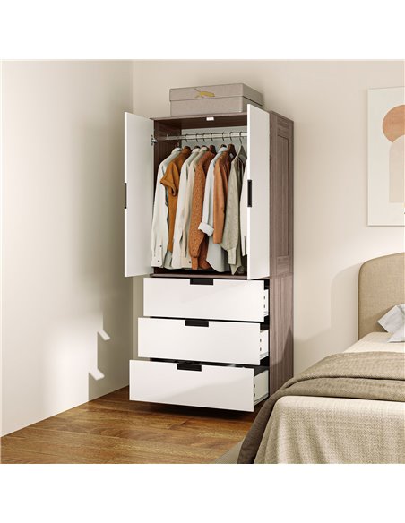 HOMCOM Two Door, Two Drawer Wardrobe - White/Brown 831-621V00BN - pic 99417 | FastDaddyshop