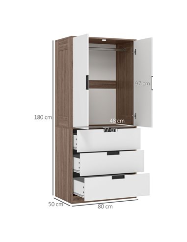 HOMCOM Two Door, Two Drawer Wardrobe - White/Brown 831-621V00BN