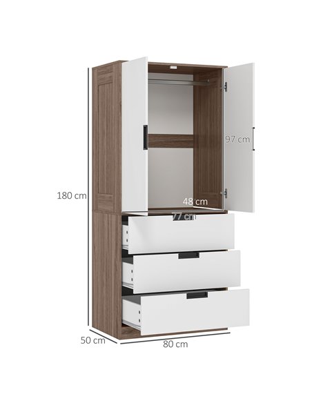 HOMCOM Two Door, Two Drawer Wardrobe - White/Brown 831-621V00BN - pic 99418 | FastDaddyshop