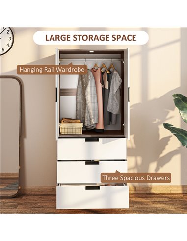 HOMCOM Two Door, Two Drawer Wardrobe - White/Brown 831-621V00BN