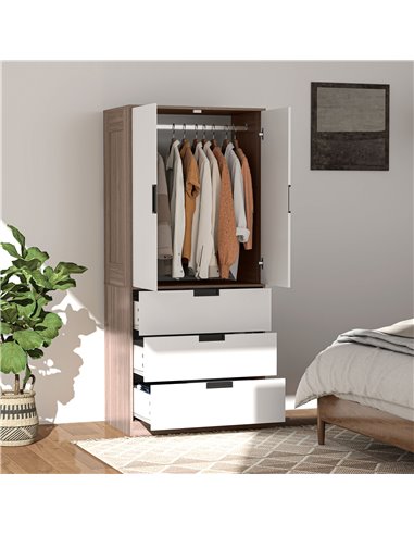 HOMCOM Two Door, Two Drawer Wardrobe - White/Brown 831-621V00BN