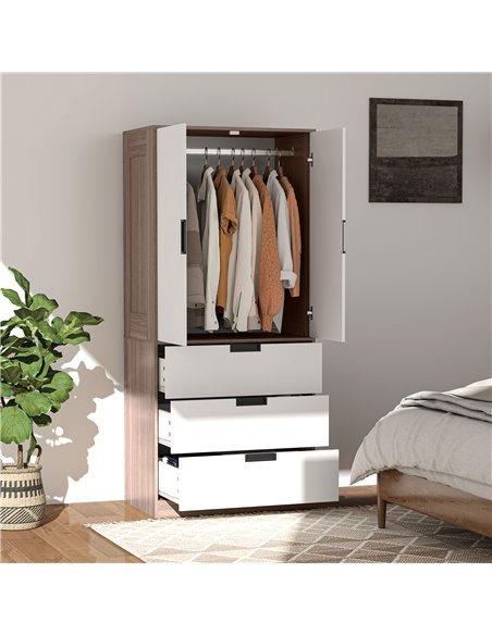 HOMCOM Two Door, Two Drawer Wardrobe - White/Brown 831-621V00BN - pic 99422 | FastDaddyshop