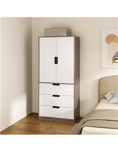 HOMCOM Two Door, Two Drawer Wardrobe - White/Brown 831-621V00BN