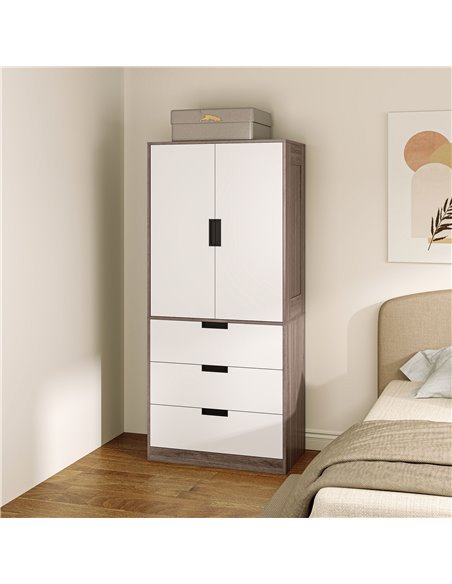 HOMCOM Two Door, Two Drawer Wardrobe - White/Brown 831-621V00BN - pic 99423 | FastDaddyshop