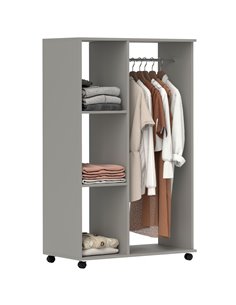 HOMCOM Open Wardrobe on Wheels with Clothes Rail, Bedroom Clothes Storage with Hanging Rod, 3 Storage Shelves, Mobile Garment Ra