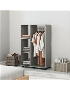 HOMCOM Open Wardrobe on Wheels with Clothes Rail, Bedroom Clothes Storage with Hanging Rod, 3 Storage Shelves, Mobile Garment Ra 2