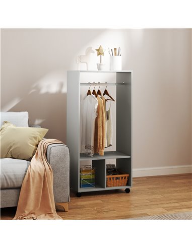 HOMCOM Open Wardrobe for Bedroom, Small Wardrobe on Wheels with Clothes Rail, Storage Shelves, Mobile Garment Rack for Clothes S