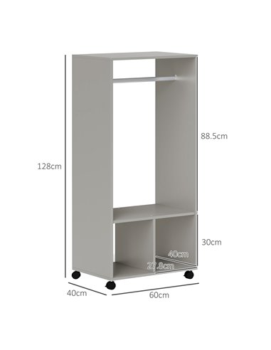 HOMCOM Open Wardrobe for Bedroom, Small Wardrobe on Wheels with Clothes Rail, Storage Shelves, Mobile Garment Rack for Clothes S