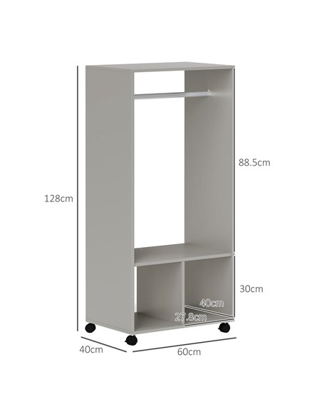 HOMCOM Open Wardrobe for Bedroom, Small Wardrobe on Wheels with Clothes Rail, Storage Shelves, Mobile Garment Rack for Clothes S - pic 99436 | FastDaddyshop