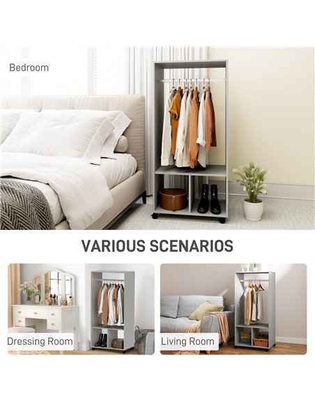 HOMCOM Open Wardrobe for Bedroom, Small Wardrobe on Wheels with Clothes Rail, Storage Shelves, Mobile Garment Rack for Clothes S - pic 99439 | FastDaddyshop