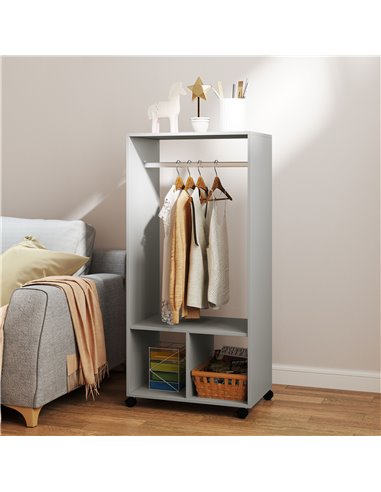 HOMCOM Open Wardrobe for Bedroom, Small Wardrobe on Wheels with Clothes Rail, Storage Shelves, Mobile Garment Rack for Clothes S