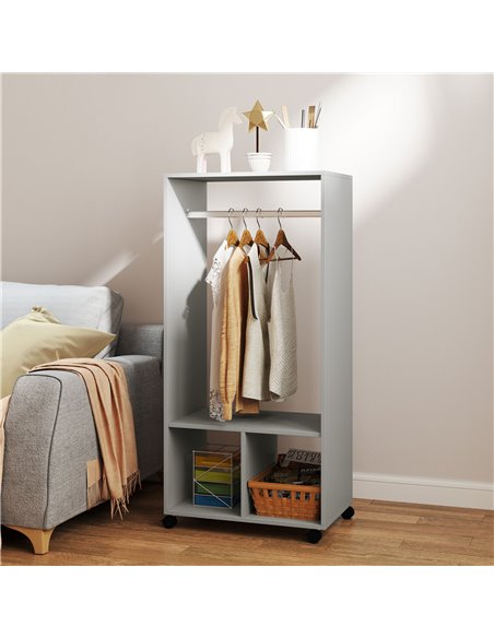 HOMCOM Open Wardrobe for Bedroom, Small Wardrobe on Wheels with Clothes Rail, Storage Shelves, Mobile Garment Rack for Clothes S - pic 99440 | FastDaddyshop