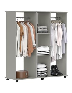 HOMCOM Double Open Wardrobe on Wheels, Bedroom Wardrobe with Clothes Hanging Rails, 3 Storage Shelves, Mobile Garment Rack for C