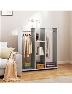 HOMCOM Double Open Wardrobe on Wheels, Bedroom Wardrobe with Clothes Hanging Rails, 3 Storage Shelves, Mobile Garment Rack for C 2