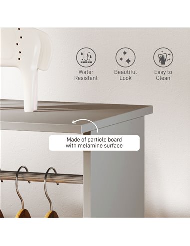 HOMCOM Double Open Wardrobe on Wheels, Bedroom Wardrobe with Clothes Hanging Rails, 3 Storage Shelves, Mobile Garment Rack for C