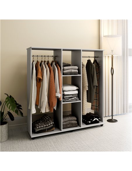 HOMCOM Double Open Wardrobe on Wheels, Bedroom Wardrobe with Clothes Hanging Rails, 3 Storage Shelves, Mobile Garment Rack for C - pic 99449 | FastDaddyshop