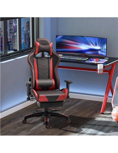 HOMCOM High-Back Gaming Chair Swivel Home Office Computer Racing Gamer Recliner Chair Faux Leather with Footrest, Wheels, Red Bl