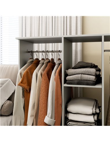HOMCOM Double Open Wardrobe on Wheels, Bedroom Wardrobe with Clothes Hanging Rails, 3 Storage Shelves, Mobile Garment Rack for C