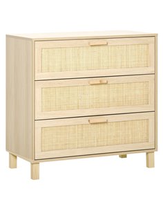 HOMCOM Rattan Bedroom Chest of Drawers, 3 Drawers Storage Unit, Boho Dresser for Living Room, Hallway, Natural 831-378