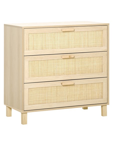 HOMCOM Rattan Bedroom Chest of Drawers, 3 Drawers Storage Unit, Boho Dresser for Living Room, Hallway, Natural 831-378 - pic 99452 | FastDaddyshop