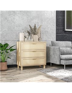 HOMCOM Rattan Bedroom Chest of Drawers, 3 Drawers Storage Unit, Boho Dresser for Living Room, Hallway, Natural 831-378 2