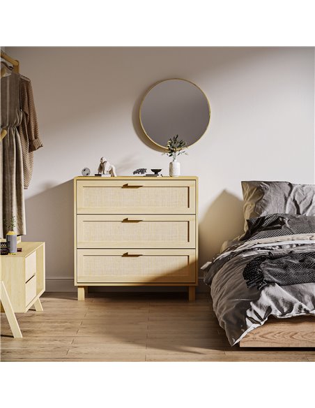 HOMCOM Rattan Bedroom Chest of Drawers, 3 Drawers Storage Unit, Boho Dresser for Living Room, Hallway, Natural 831-378 - pic 99458 | FastDaddyshop