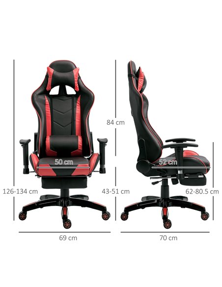 HOMCOM High-Back Gaming Chair Swivel Home Office Computer Racing Gamer Recliner Chair Faux Leather with Footrest, Wheels, Red Bl - pic 9946 | FastDaddyshop