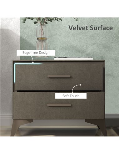 HOMCOM Velvet-Feel Chest of Two Drawers - Brown 831-832V00BN