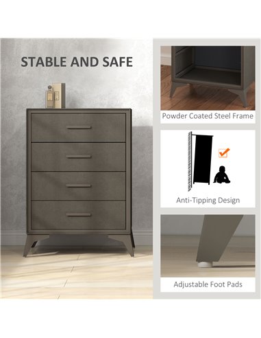 HOMCOM Velvet-Feel Chest of Four Drawers - Brown 831-833V00BN
