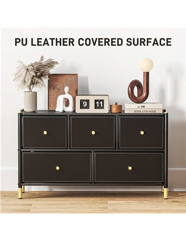 HOMCOM Faux Leather Front Chest of Drawers - Black 831-831V80BK