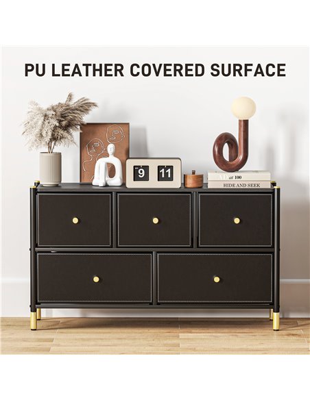 HOMCOM Faux Leather Front Chest of Drawers - Black 831-831V80BK - pic 99510 | FastDaddyshop