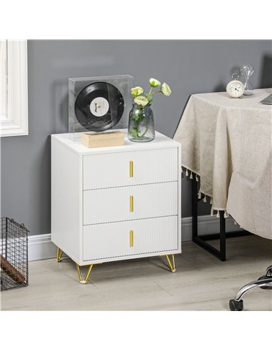 HOMCOM Elegant Chest of Three Drawers - White/Gold-Tone 839-674V80WT