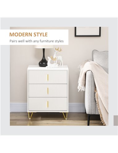HOMCOM Elegant Chest of Three Drawers - White/Gold-Tone 839-674V80WT