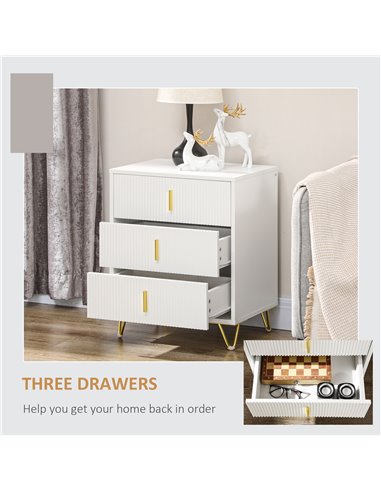 HOMCOM Elegant Chest of Three Drawers - White/Gold-Tone 839-674V80WT