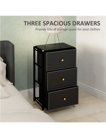 HOMCOM Faux Leather Front Chest of Three Drawers - Black 831-829V80BK - pic 99527 | FastDaddyshop
