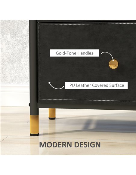 HOMCOM Faux Leather Front Chest of Three Drawers - Black 831-829V80BK - pic 99528 | FastDaddyshop