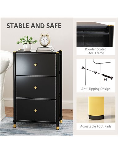 HOMCOM Faux Leather Front Chest of Three Drawers - Black 831-829V80BK
