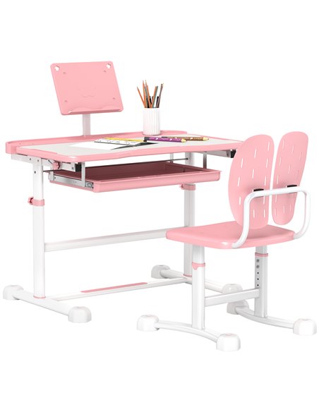 AIYAPLAY Height Adjustable Kids Desk and Chair Set, School Study Writing, Reading Table Chair Set w/ Tilted Desktop, Pink 312-12 - pic 99560 | FastDaddyshop