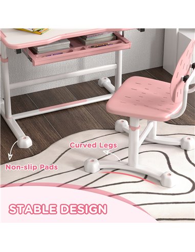 AIYAPLAY Height Adjustable Kids Desk and Chair Set, School Study Writing, Reading Table Chair Set w/ Tilted Desktop, Pink 312-12