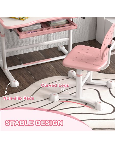 AIYAPLAY Height Adjustable Kids Desk and Chair Set, School Study Writing, Reading Table Chair Set w/ Tilted Desktop, Pink 312-12 - pic 99565 | FastDaddyshop