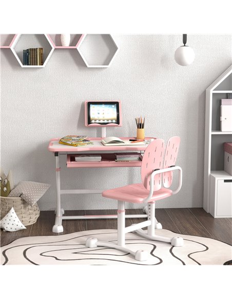 AIYAPLAY Height Adjustable Kids Desk and Chair Set, School Study Writing, Reading Table Chair Set w/ Tilted Desktop, Pink 312-12 - pic 99568 | FastDaddyshop