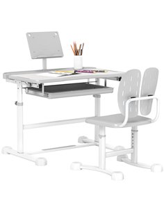 AIYAPLAY Height Adjustable Kids Desk and Chair Set, School Study Writing, Reading Table Chair Set w/ Tilted Desktop, Grey 312-12