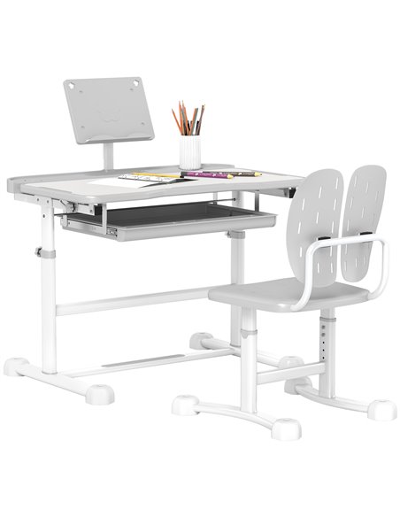 AIYAPLAY Height Adjustable Kids Desk and Chair Set, School Study Writing, Reading Table Chair Set w/ Tilted Desktop, Grey 312-12 - pic 99569 | FastDaddyshop