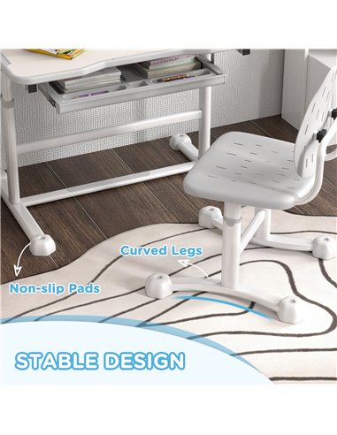 AIYAPLAY Height Adjustable Kids Desk and Chair Set, School Study Writing, Reading Table Chair Set w/ Tilted Desktop, Grey 312-12