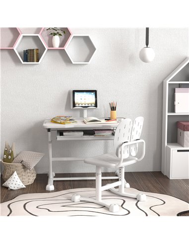 AIYAPLAY Height Adjustable Kids Desk and Chair Set, School Study Writing, Reading Table Chair Set w/ Tilted Desktop, Grey 312-12